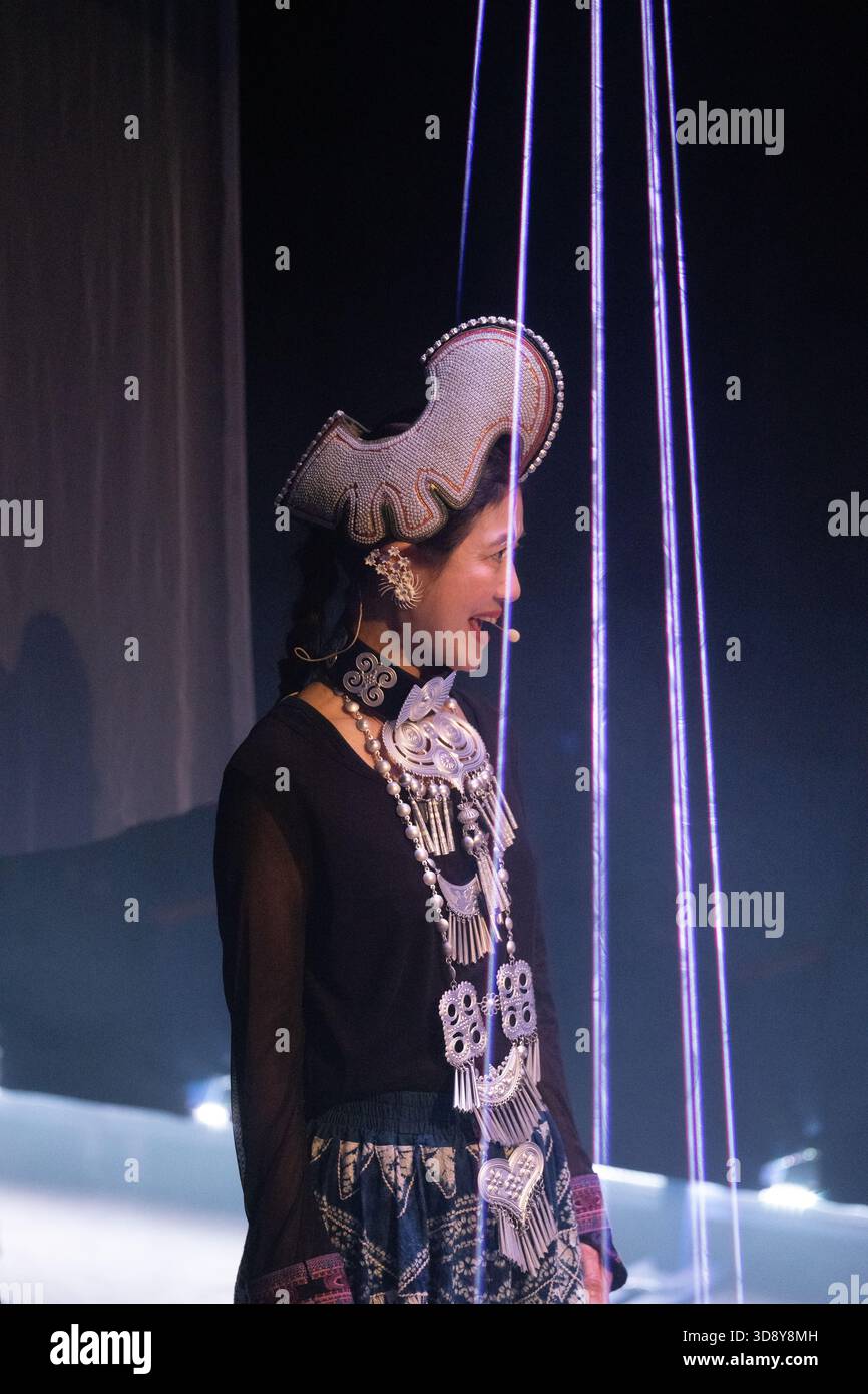 London, UK, 2nd December 2025, Mountains and Seas – Song of Today 山海 · 今日之歌, is inspired by the rich narrative of the 4th-century BCE text The Classic of Mountains and Seas and its fantastical compilation of myths, beasts, heroes, folklore and landscapes. Using this connection between myth, nature and scientific thought as its inspiration, the show explores 21st century issues of climate crisis, activism and rising global fascism. On at the Omnibus Theatre in Clapham from 2nd till 6th December 2026., Andrew Lalchan Photography/Alamy Live News Stock Photo