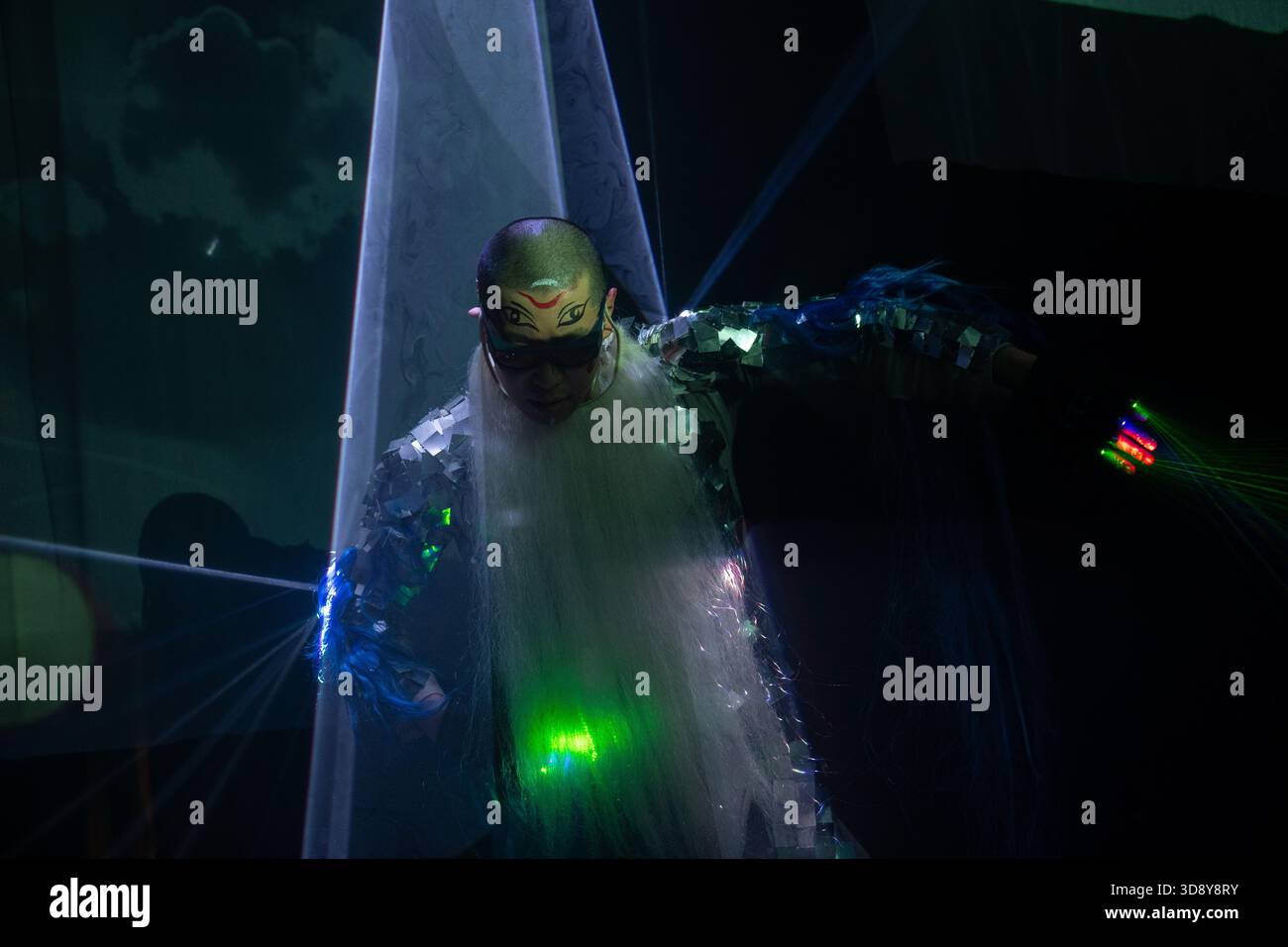 London, UK, 2nd December 2025, Mountains and Seas – Song of Today 山海 · 今日之歌, is inspired by the rich narrative of the 4th-century BCE text The Classic of Mountains and Seas and its fantastical compilation of myths, beasts, heroes, folklore and landscapes. Using this connection between myth, nature and scientific thought as its inspiration, the show explores 21st century issues of climate crisis, activism and rising global fascism. On at the Omnibus Theatre in Clapham from 2nd till 6th December 2026., Andrew Lalchan Photography/Alamy Live News Stock Photo