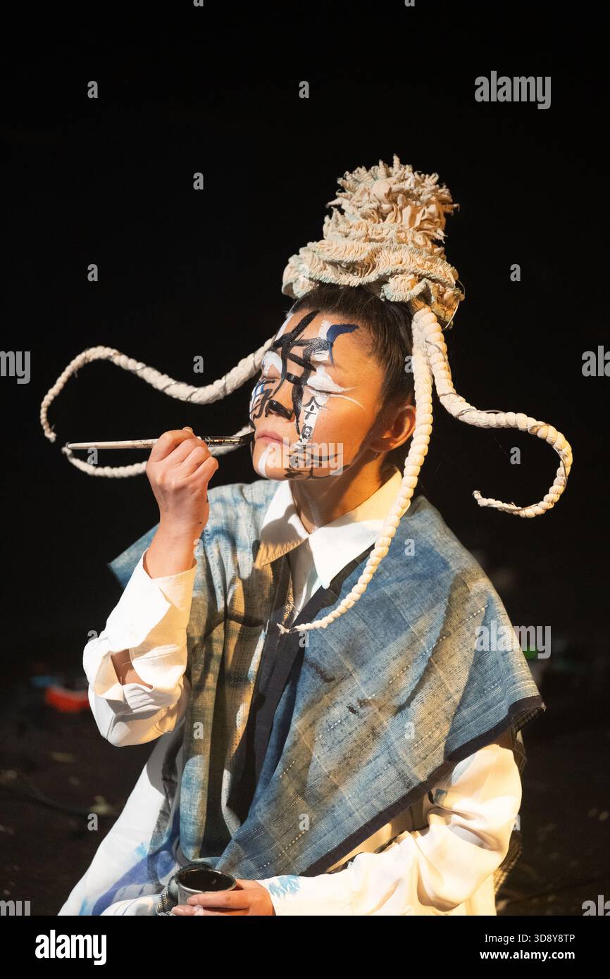 London, UK, 2nd December 2025, Mountains and Seas – Song of Today 山海 · 今日之歌, is inspired by the rich narrative of the 4th-century BCE text The Classic of Mountains and Seas and its fantastical compilation of myths, beasts, heroes, folklore and landscapes. Using this connection between myth, nature and scientific thought as its inspiration, the show explores 21st century issues of climate crisis, activism and rising global fascism. On at the Omnibus Theatre in Clapham from 2nd till 6th December 2026., Andrew Lalchan Photography/Alamy Live News Stock Photo