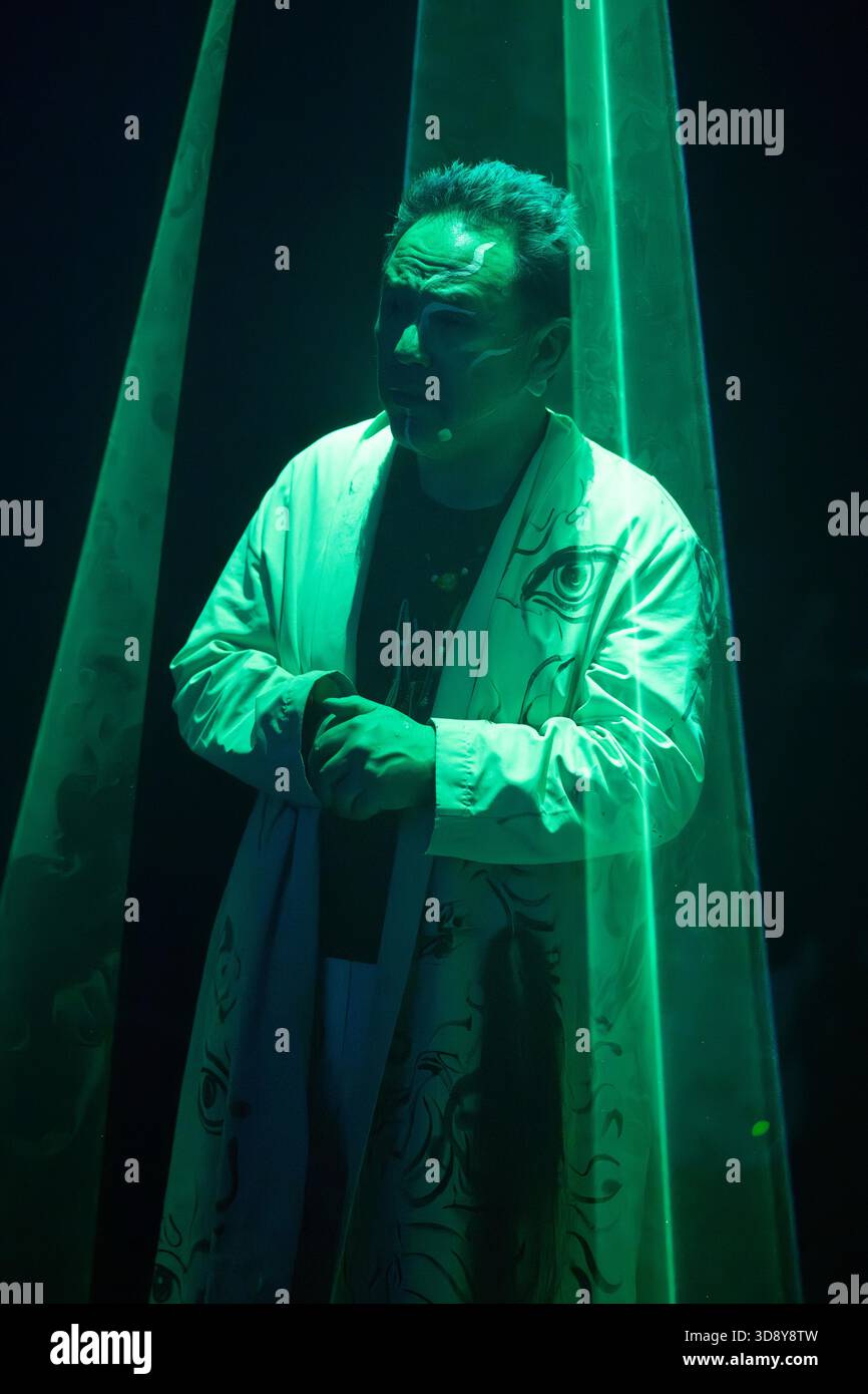 London, UK, 2nd December 2025, Mountains and Seas – Song of Today 山海 · 今日之歌, is inspired by the rich narrative of the 4th-century BCE text The Classic of Mountains and Seas and its fantastical compilation of myths, beasts, heroes, folklore and landscapes. Using this connection between myth, nature and scientific thought as its inspiration, the show explores 21st century issues of climate crisis, activism and rising global fascism. On at the Omnibus Theatre in Clapham from 2nd till 6th December 2026., Andrew Lalchan Photography/Alamy Live News Stock Photo