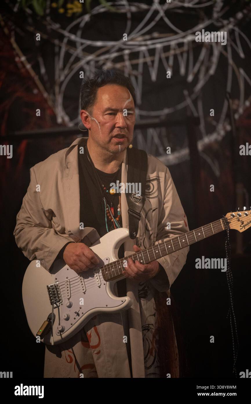 London, UK, 2nd December 2025, Mountains and Seas – Song of Today 山海 · 今日之歌, is inspired by the rich narrative of the 4th-century BCE text The Classic of Mountains and Seas and its fantastical compilation of myths, beasts, heroes, folklore and landscapes. Using this connection between myth, nature and scientific thought as its inspiration, the show explores 21st century issues of climate crisis, activism and rising global fascism. On at the Omnibus Theatre in Clapham from 2nd till 6th December 2026., Andrew Lalchan Photography/Alamy Live News Stock Photo