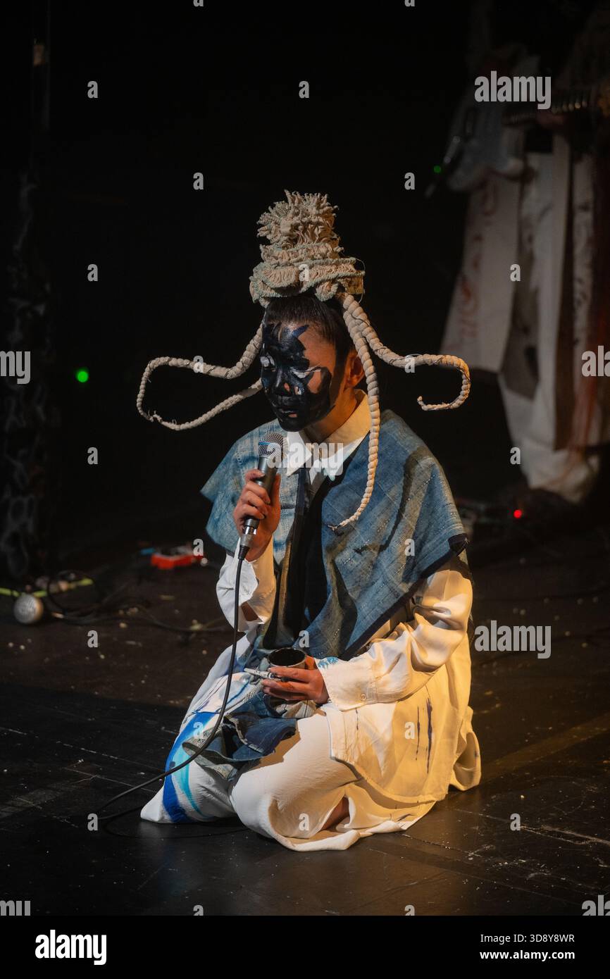 London, UK, 2nd December 2025, Mountains and Seas – Song of Today 山海 · 今日之歌, is inspired by the rich narrative of the 4th-century BCE text The Classic of Mountains and Seas and its fantastical compilation of myths, beasts, heroes, folklore and landscapes. Using this connection between myth, nature and scientific thought as its inspiration, the show explores 21st century issues of climate crisis, activism and rising global fascism. On at the Omnibus Theatre in Clapham from 2nd till 6th December 2026., Andrew Lalchan Photography/Alamy Live News Stock Photo