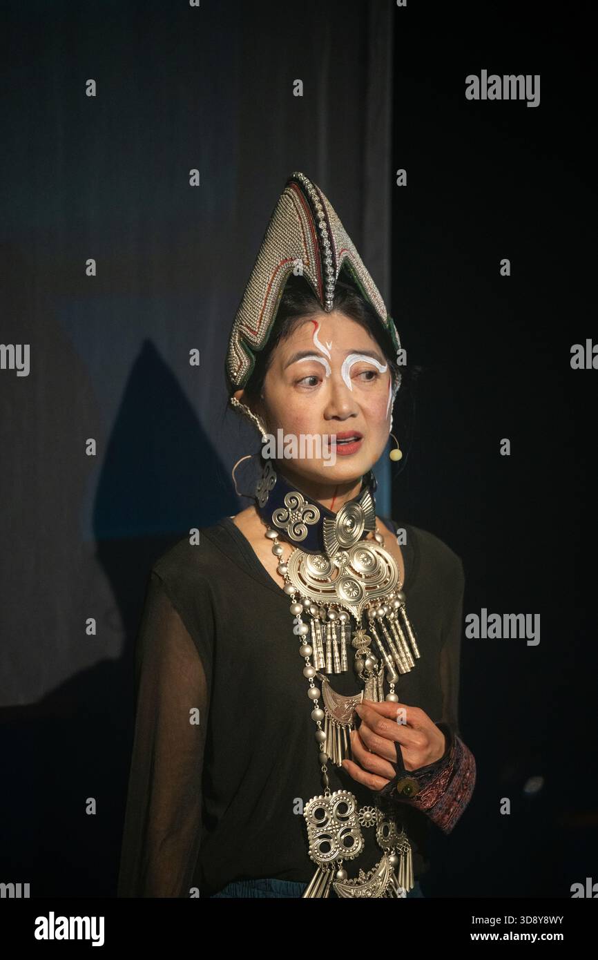 London, UK, 2nd December 2025, Mountains and Seas – Song of Today 山海 · 今日之歌, is inspired by the rich narrative of the 4th-century BCE text The Classic of Mountains and Seas and its fantastical compilation of myths, beasts, heroes, folklore and landscapes. Using this connection between myth, nature and scientific thought as its inspiration, the show explores 21st century issues of climate crisis, activism and rising global fascism. On at the Omnibus Theatre in Clapham from 2nd till 6th December 2026., Andrew Lalchan Photography/Alamy Live News Stock Photo