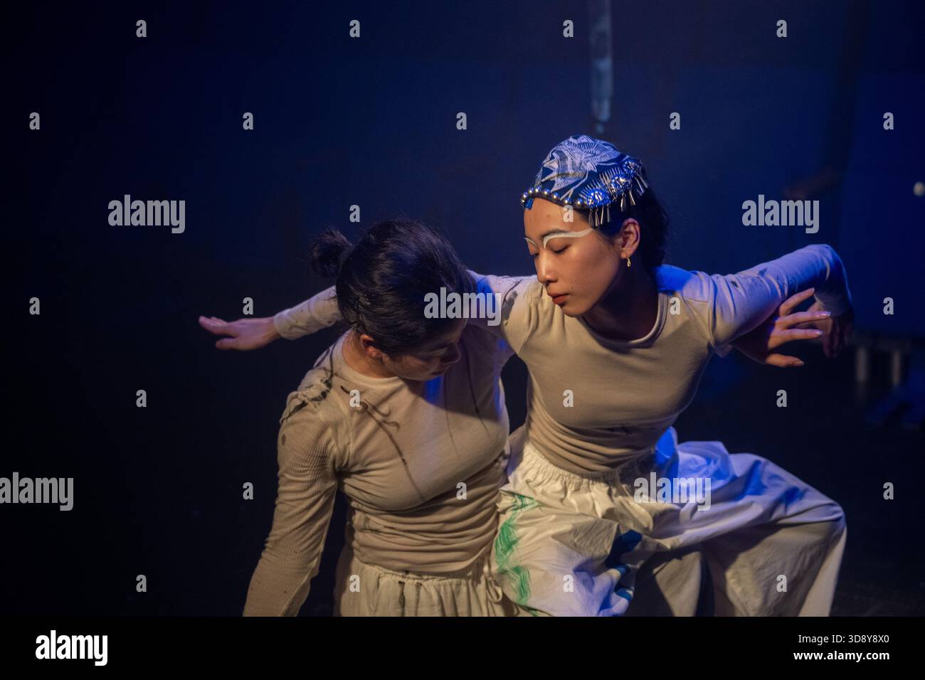 London, UK, 2nd December 2025, Mountains and Seas – Song of Today 山海 · 今日之歌, is inspired by the rich narrative of the 4th-century BCE text The Classic of Mountains and Seas and its fantastical compilation of myths, beasts, heroes, folklore and landscapes. Using this connection between myth, nature and scientific thought as its inspiration, the show explores 21st century issues of climate crisis, activism and rising global fascism. On at the Omnibus Theatre in Clapham from 2nd till 6th December 2026., Andrew Lalchan Photography/Alamy Live News Stock Photo