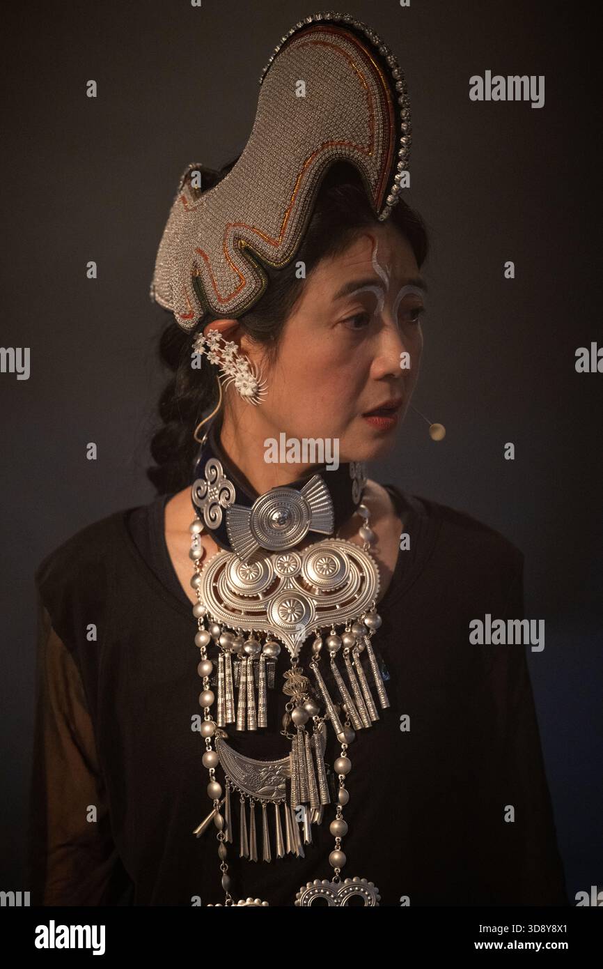 London, UK, 2nd December 2025, Mountains and Seas – Song of Today 山海 · 今日之歌, is inspired by the rich narrative of the 4th-century BCE text The Classic of Mountains and Seas and its fantastical compilation of myths, beasts, heroes, folklore and landscapes. Using this connection between myth, nature and scientific thought as its inspiration, the show explores 21st century issues of climate crisis, activism and rising global fascism. On at the Omnibus Theatre in Clapham from 2nd till 6th December 2026., Andrew Lalchan Photography/Alamy Live News Stock Photo