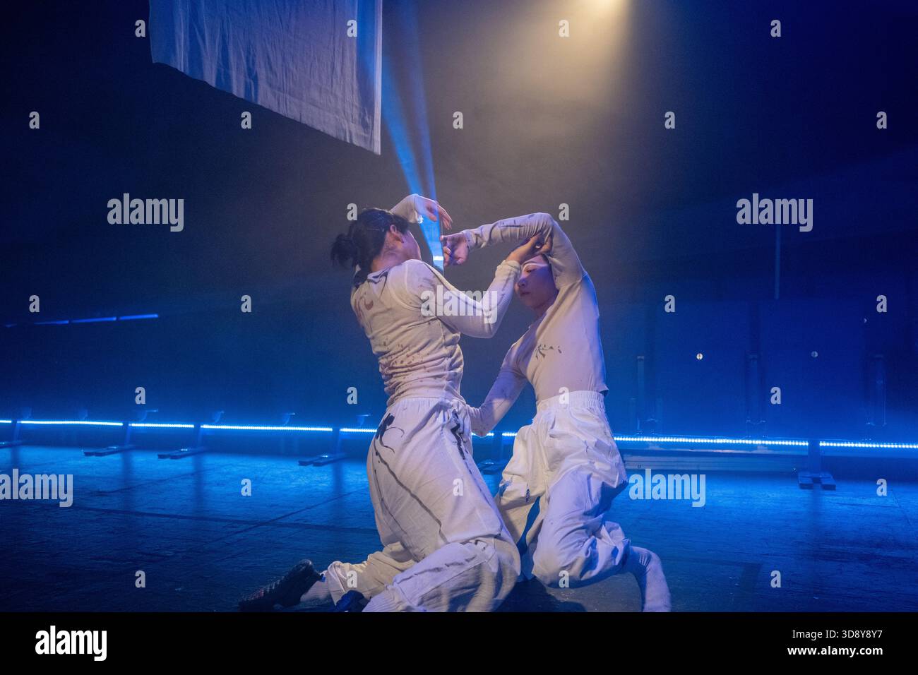 London, UK, 2nd December 2025, Mountains and Seas – Song of Today 山海 · 今日之歌, is inspired by the rich narrative of the 4th-century BCE text The Classic of Mountains and Seas and its fantastical compilation of myths, beasts, heroes, folklore and landscapes. Using this connection between myth, nature and scientific thought as its inspiration, the show explores 21st century issues of climate crisis, activism and rising global fascism. On at the Omnibus Theatre in Clapham from 2nd till 6th December 2026., Andrew Lalchan Photography/Alamy Live News Stock Photo