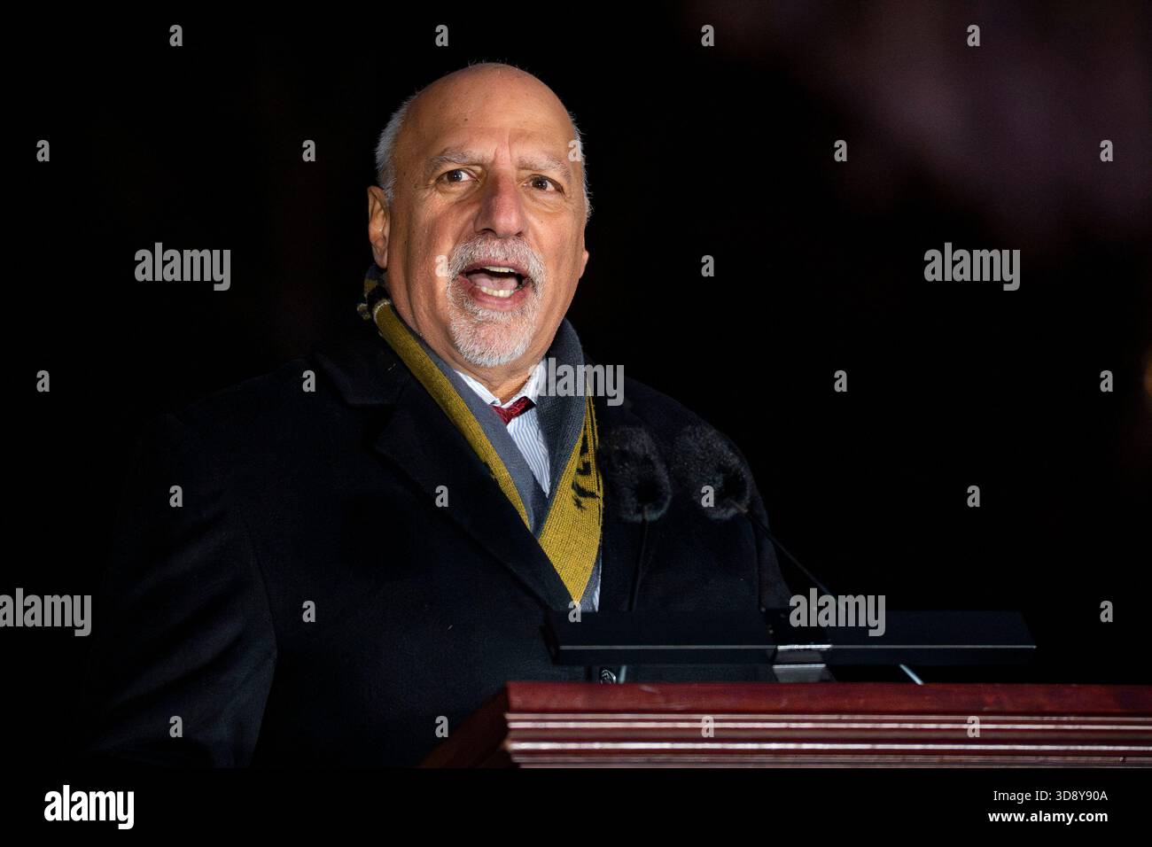 Lieutenant Governor of Nevada Stavros Anthony speaks during a ceremony with Speaker of the House Mike Johnson, R-LA, members of the Nevada Congressional delegation and the Secretary of Agriculture to light the U.S. Capitol Christmas Tree on the West Front Lawn of the U.S. Capitol in Washington, DC on Tuesday, December 2, 2025. The tree, a 53-foot red fir from the Humboldt-Toiyabe National Forest in Nevada, is nicknamed 'Silver Belle' and is the first Capitol Christmas Tree to be selected from Nevada. Photo by Bonnie Cash/UPI Stock Photo