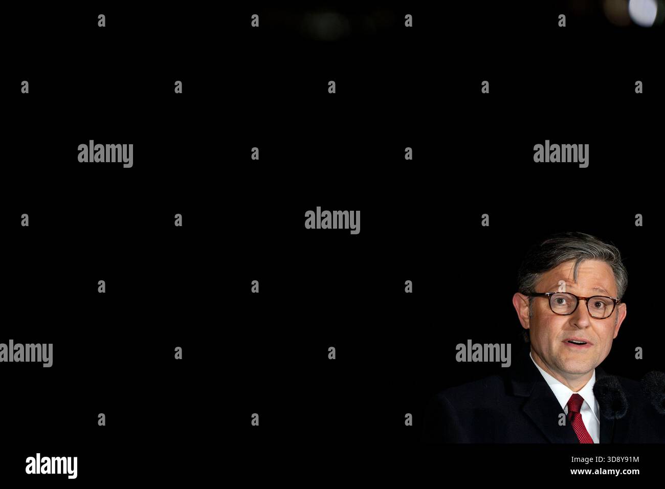 Washington, United States. 02nd Dec, 2025. Speaker of the House Mike Johnson, R-LA, speaks during a ceremony with members of the Nevada Congressional delegation and the Secretary of Agriculture to light the U.S. Capitol Christmas Tree on the West Front Lawn of the U.S. Capitol in Washington, DC on Tuesday, December 2, 2025. The tree, a 53-foot red fir from the Humboldt-Toiyabe National Forest in Nevada, is nicknamed 'Silver Belle' and is the first Capitol Christmas Tree to be selected from Nevada. Photo by Bonnie Cash/UPI Credit: UPI/Alamy Live News Stock Photo