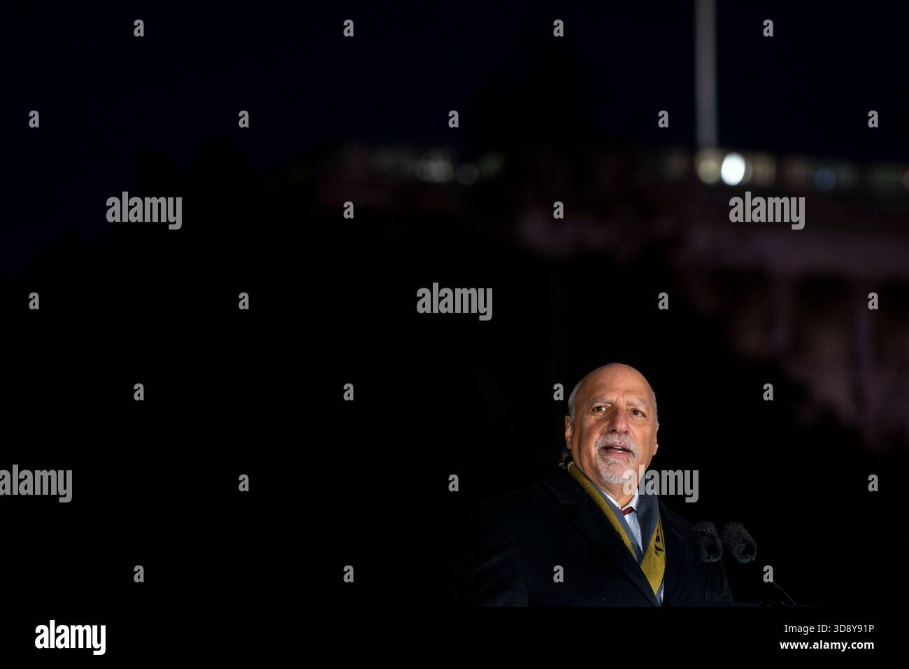 Lieutenant Governor of Nevada Stavros Anthony speaks during a ceremony with Speaker of the House Mike Johnson, R-LA, members of the Nevada Congressional delegation and the Secretary of Agriculture to light the U.S. Capitol Christmas Tree on the West Front Lawn of the U.S. Capitol in Washington, DC on Tuesday, December 2, 2025. The tree, a 53-foot red fir from the Humboldt-Toiyabe National Forest in Nevada, is nicknamed 'Silver Belle' and is the first Capitol Christmas Tree to be selected from Nevada. Photo by Bonnie Cash/UPI Stock Photo