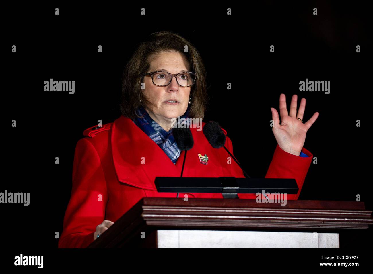 Washington, United States. 02nd Dec, 2025. Sen.Catherine Cortez Masto, D-NV, speaks during a ceremony with Speaker of the House Mike Johnson, R-LA, members of the Nevada Congressional delegation and the Secretary of Agriculture to light the U.S. Capitol Christmas Tree on the West Front Lawn of the U.S. Capitol in Washington, DC on Tuesday, December 2, 2025. The tree, a 53-foot red fir from the Humboldt-Toiyabe National Forest in Nevada, is nicknamed 'Silver Belle' and is the first Capitol Christmas Tree to be selected from Nevada. Photo by Bonnie Cash/UPI Credit: UPI/Alamy Live News Stock Photo