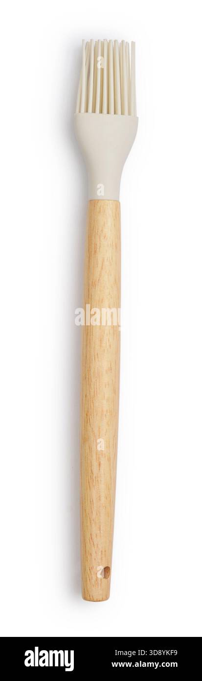 Wooden Handle Silicone Cooking Brush - Heat-Resistant, Non Stick isolated on white background,  clipping path included Stock Photo