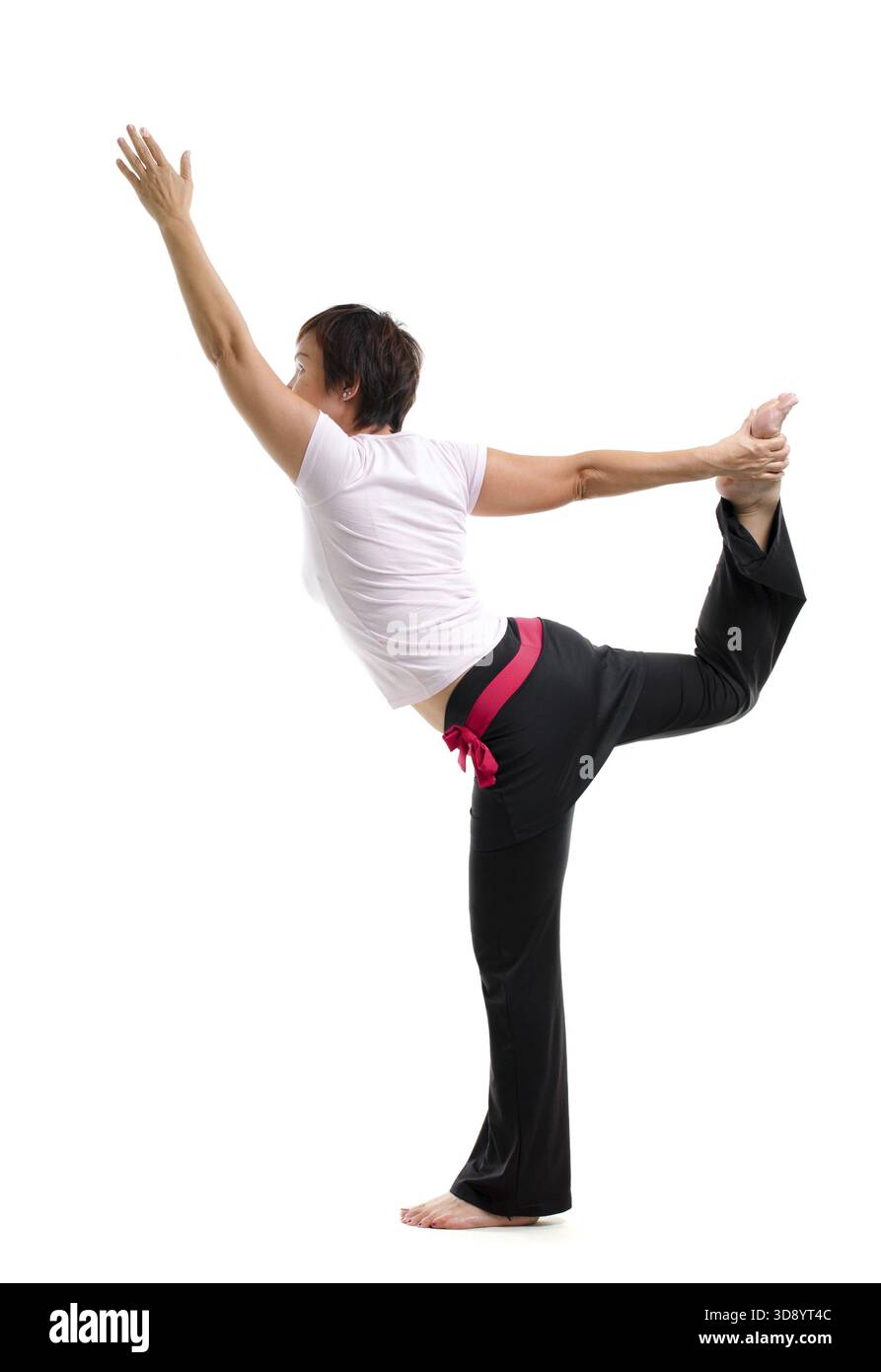Asian mature woman practicing yoga, isolated on white background Stock ...