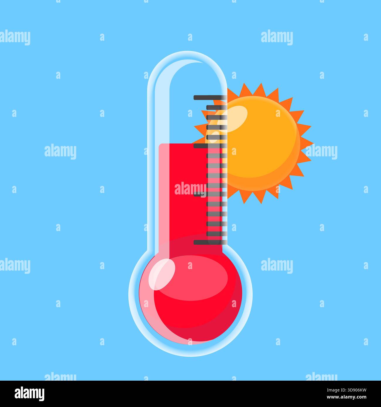 Flat Vector Illustration of Hot Temperature Thermometer with Sun Stock ...
