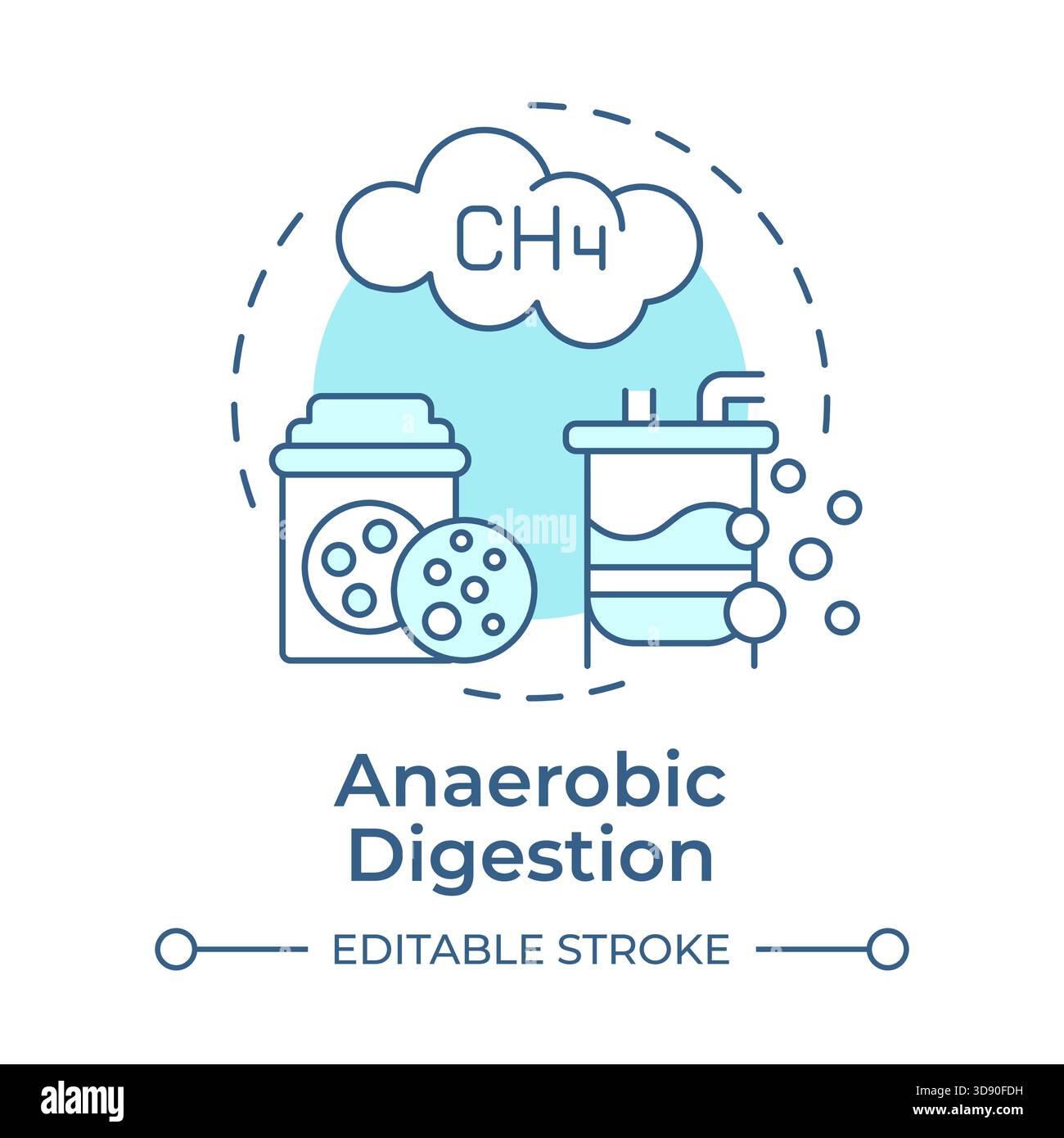 Anaerobic digestion soft blue concept icon Stock Vector