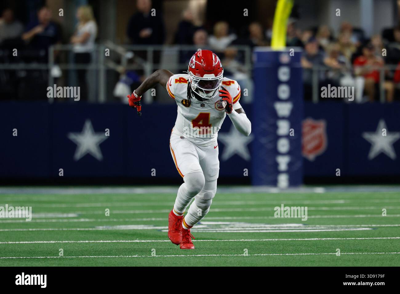 Kansas City Chiefs wide receiver Rashee Rice (4) runs a pass route ...