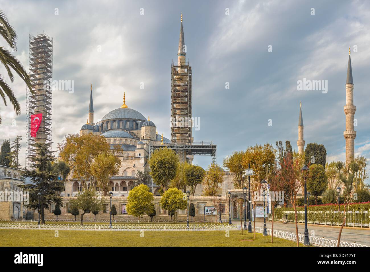 Panoramic view of Sultan Ahmed Mosque, Blue Mosque, in scaffolding for ...