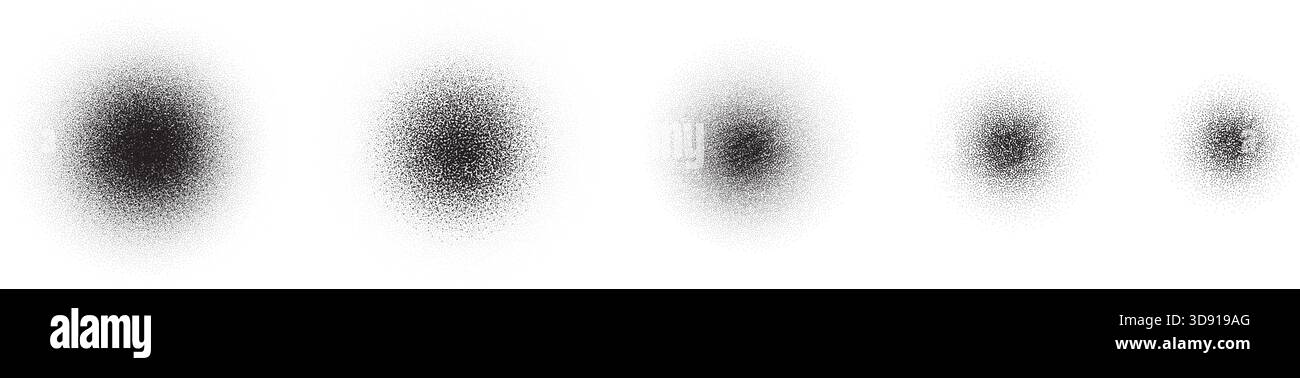 Stipple dot patterns and spray texture set create distressed grunge effect. Stock Vector
