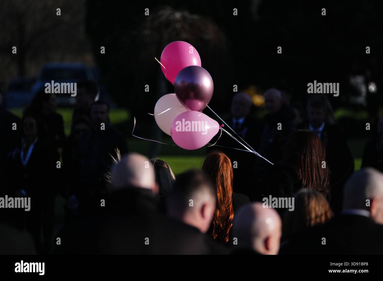 Mourners arriving the funeral of Chloe Hipson at Daldowie Crematorium in Glasgow. 21-year-old Chloe was one of five people killed when their Volkswagen Golf was in a collision with a Toyota Land Cruiser on a road near Dundalk on November 15. Picture date: Tuesday December 2, 2025. Stock Photo