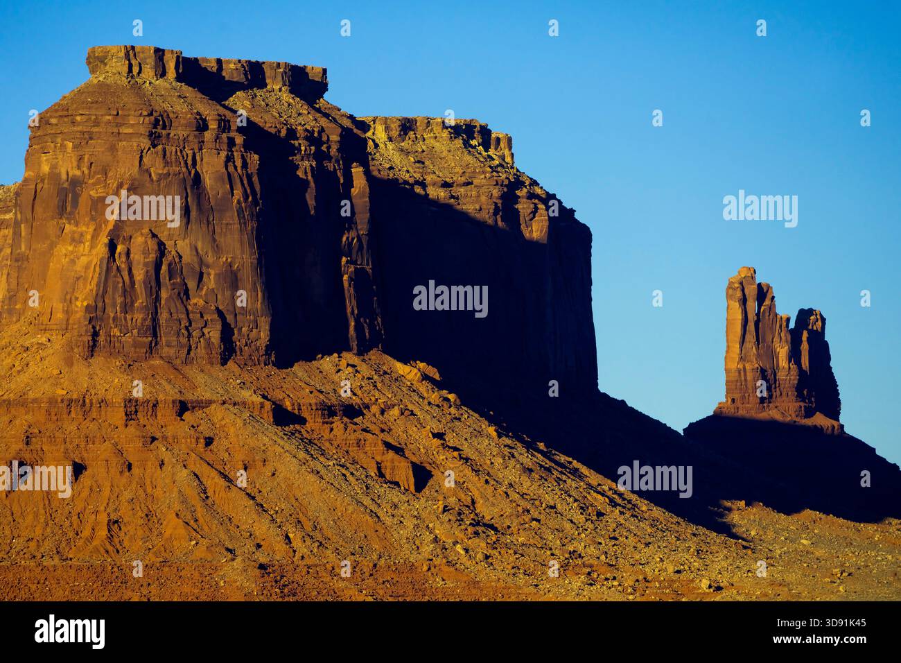 Iconic view of Monument Valley in USA. The red-sand desert region on ...