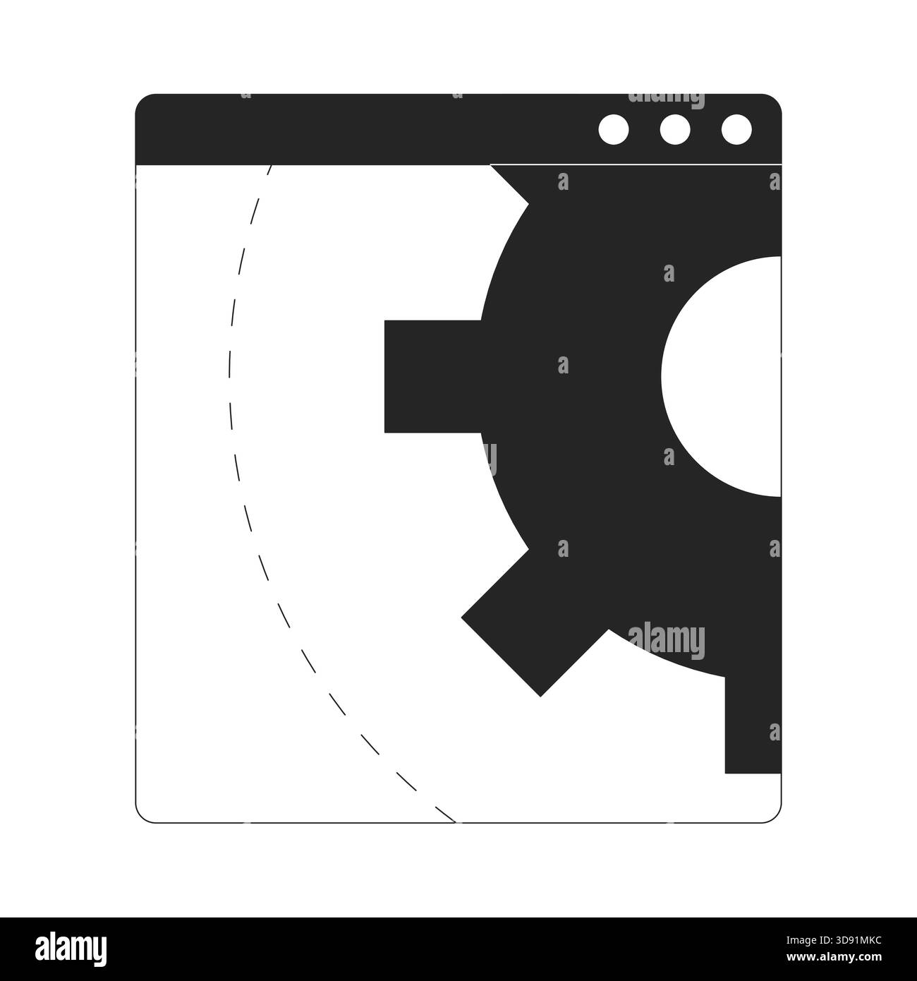 Gear symbol in browser window interface 2D line object Stock Vector