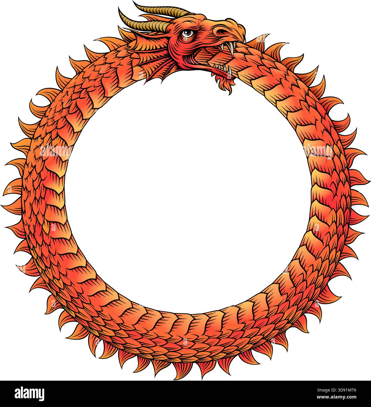 Ouroboros Circle Dragon Eating Circular Tail Stock Vector