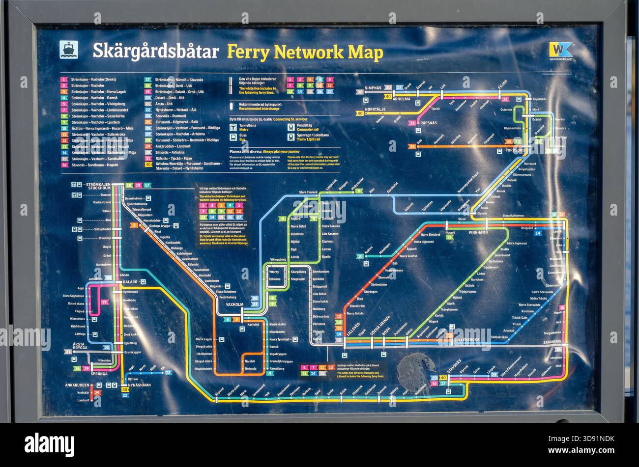 A close-up view of the Skärgårdsbåtar Ferry Network Map, public ...