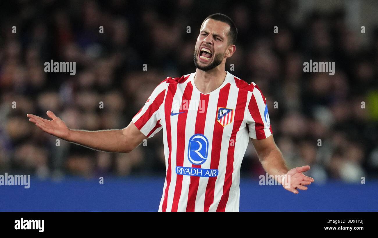Barcelona, Spain. 03rd Dec, 2025. David Hancko of Atletico de Madrid reacts during the La Liga EA Sports match between FC Barcelona and Atletico de Madrid played at Spotify Camp Nou Stadium on December 2 2025 in Barcelona, Spain. (Photo by Bagu Blanco/PRESSIN) Credit: PRESSINPHOTO SPORTS AGENCY/Alamy Live News Stock Photo