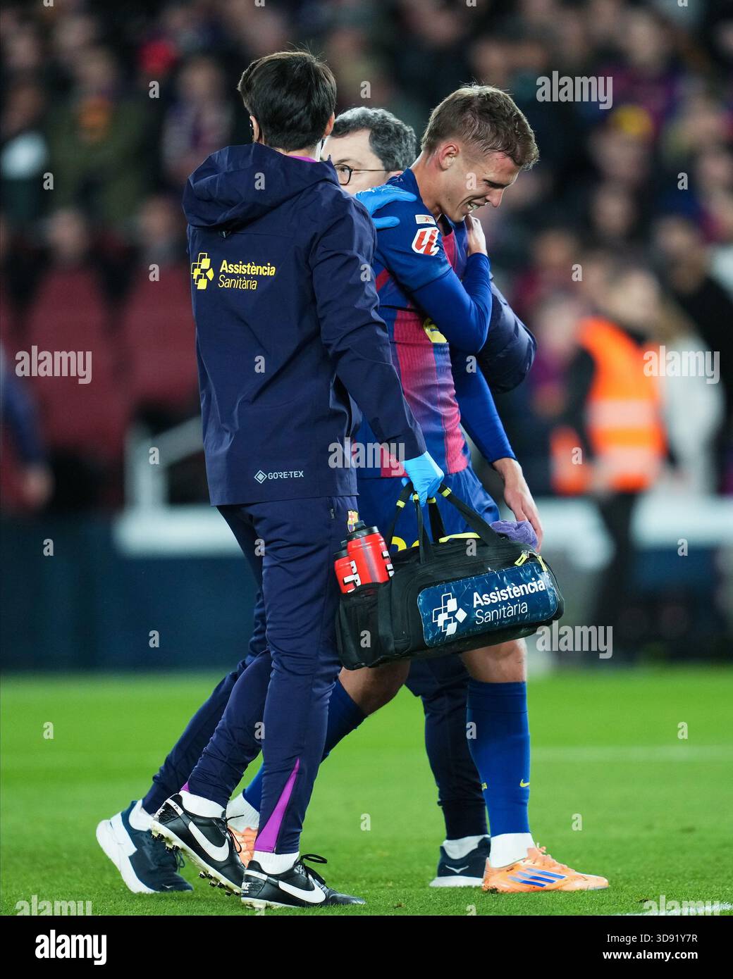 Barcelona, Spain. 03rd Dec, 2025. Dani Olmo of FC Barcelona injury during the La Liga EA Sports match between FC Barcelona and Atletico de Madrid played at Spotify Camp Nou Stadium on December 2 2025 in Barcelona, Spain. (Photo by Bagu Blanco/PRESSIN) Credit: PRESSINPHOTO SPORTS AGENCY/Alamy Live News Stock Photo