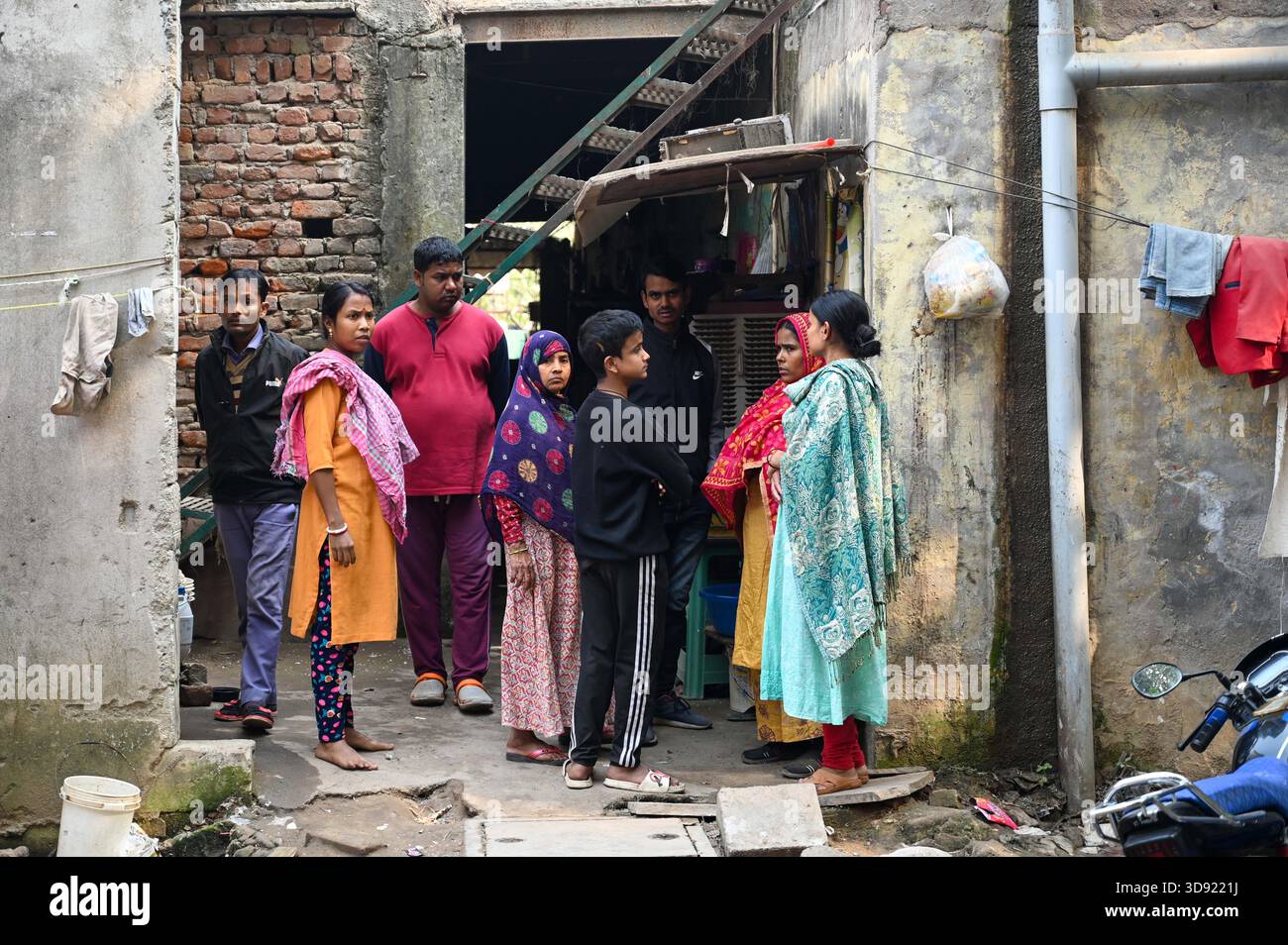 GURUGRAM, INDIA - DECEMBER 2: The spot, where a 21-year-old suffocated to death and his body was partially charred after he collapsed on a burning coal stove after falling unconscious inside his room in one of the EWS apartments in Malibu Towne, Sector-47, on December 2, 2025 in Gurugram, India. Police identified the deceased as Manjur Alam, originally from Dakshin Dinajpur in West Bengal. He lived alone in a rented accommodation in an EWS building in the society and worked as a delivery manager at a commercial establishment in Sadar Bazar. (Photo by Parveen Kumar/Hindustan Times/Sipa USA ) Stock Photo