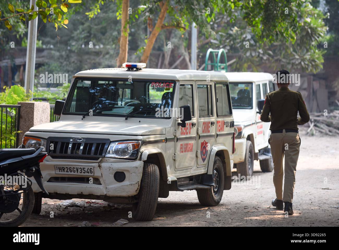 GURUGRAM, INDIA - DECEMBER 2: Police and forensic team investigation at the spot where a 21-year-old suffocated to death and his body was partially charred after he collapsed on a burning coal stove after falling unconscious inside his room in one of the EWS apartments in Malibu Towne, Sector-47, on December 2, 2025 in Gurugram, India. Police identified the deceased as Manjur Alam, originally from Dakshin Dinajpur in West Bengal. He lived alone in a rented accommodation in an EWS building in the society and worked as a delivery manager at a commercial establishment in Sadar Bazar. (Photo by Pa Stock Photo