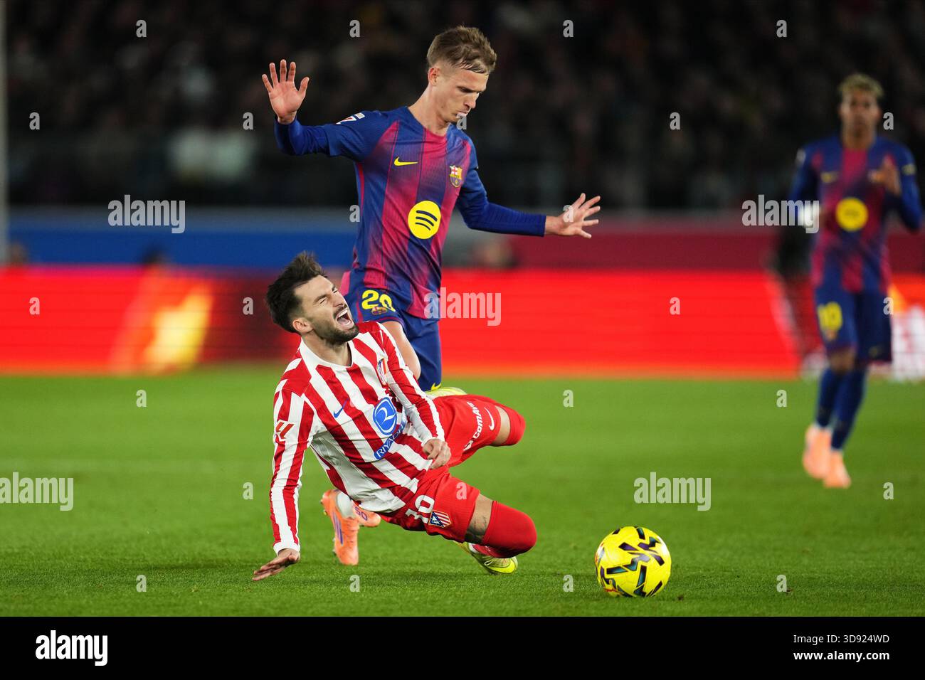 Barcelona, Spain. 03rd Dec, 2025. Alex Baena of Atletico de Madrid and Dani Olmo of FC Barcelona during the La Liga EA Sports match between FC Barcelona and Atletico de Madrid played at Spotify Camp Nou Stadium on December 2 2025 in Barcelona, Spain. (Photo by Bagu Blanco/PRESSIN) Credit: PRESSINPHOTO SPORTS AGENCY/Alamy Live News Stock Photo