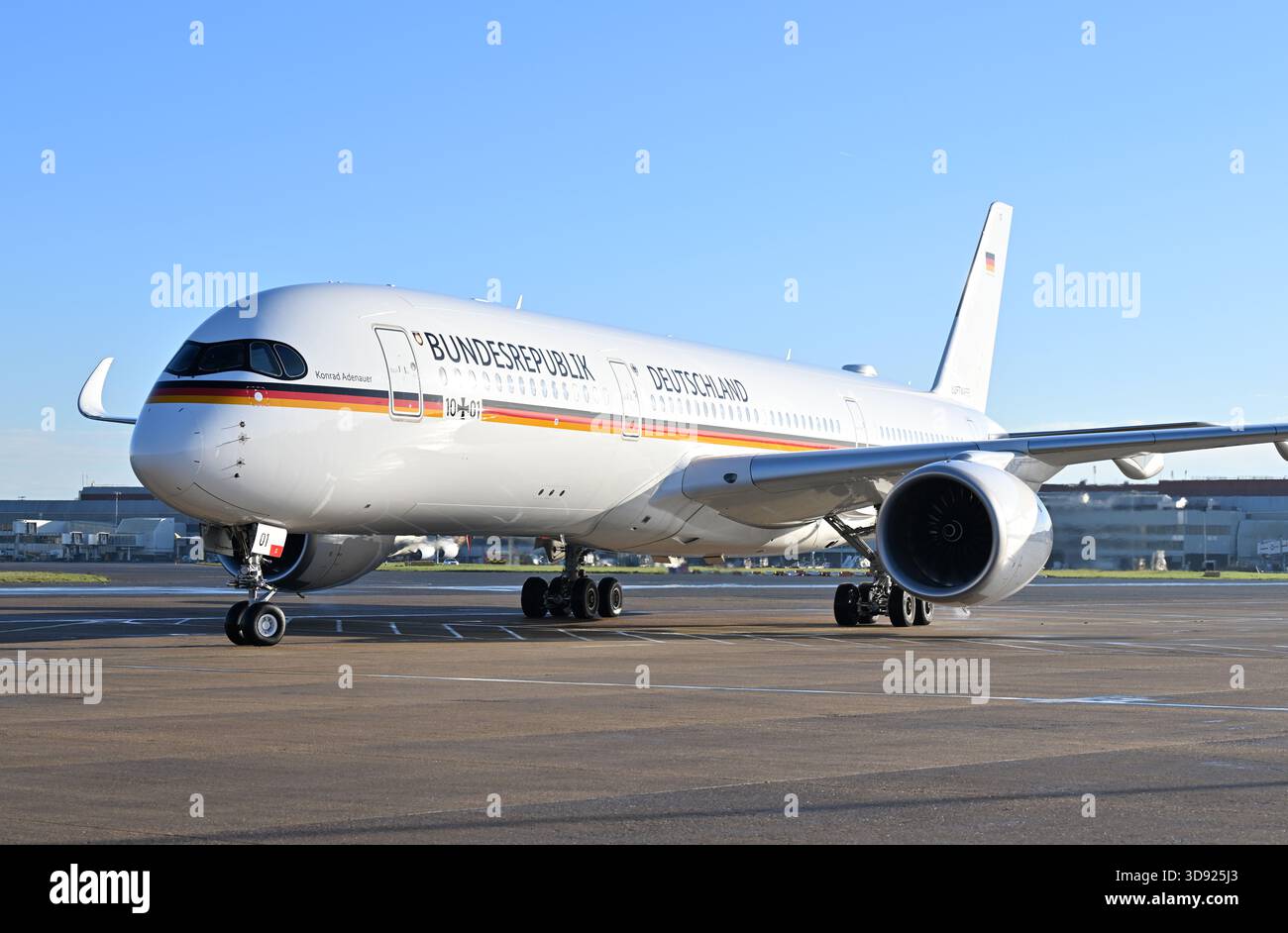 A general view of the plane with the German President Frank-Walter Steinmeier and his wife Elke Budenbender, landing at London Heathrow Airport, on day one of the state visit to the UK by the President of the Federal Republic of Germany. Picture date: Wednesday December 3, 2025. Stock Photo