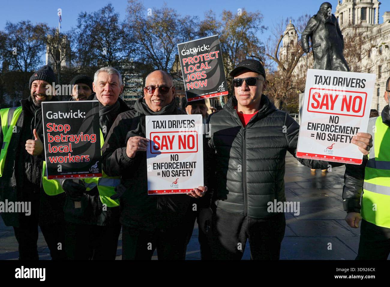 London, UK, 3rd November 2025. Taxi and private hire drivers protested in Westminster, calling for action on the Casey report's call to end out-of-area licensing. The demonstration, organised by the Unite union, brought together drivers from across the UK who are concerned about regulations, safety, and driver incomes. The key issue is licence shopping—current laws allow drivers to get licensed by any local authority, no matter where they intend to work. Credit:James Willoughby/ALAMY Live News Stock Photo