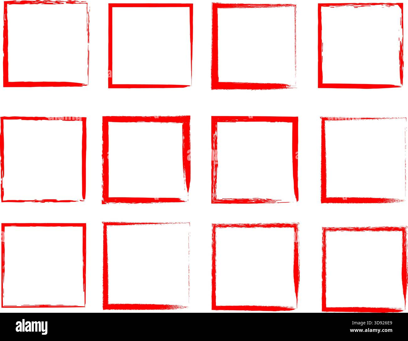 Red Grunge Square Brush Frame Set Hand Drawn Paint Border Outline Vector Stock Vector