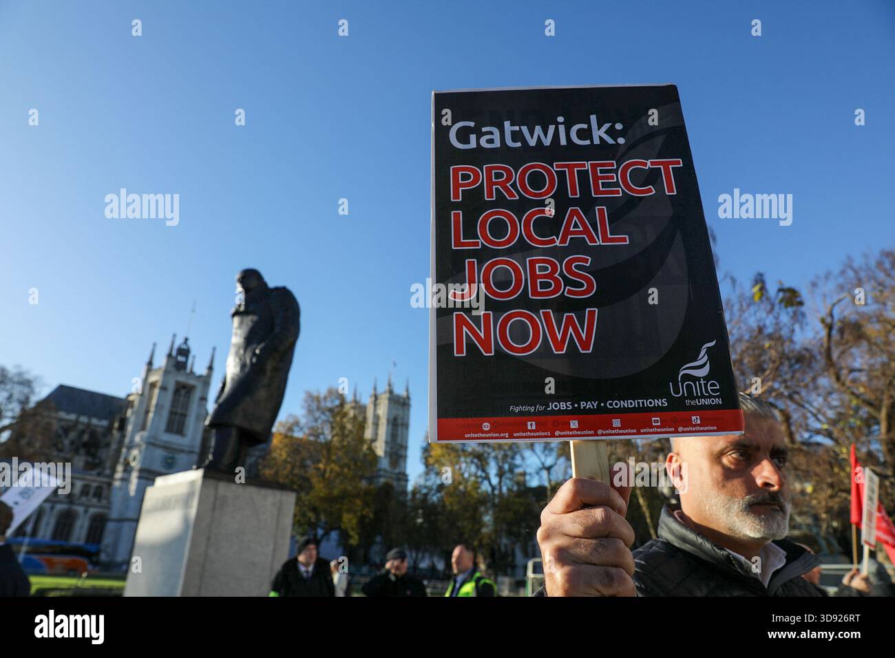 London, UK, 3rd November 2025. Taxi and private hire drivers protested in Westminster, calling for action on the Casey report's call to end out-of-area licensing. The demonstration, organised by the Unite union, brought together drivers from across the UK who are concerned about regulations, safety, and driver incomes. The key issue is licence shopping—current laws allow drivers to get licensed by any local authority, no matter where they intend to work. Credit:James Willoughby/ALAMY Live News Stock Photo