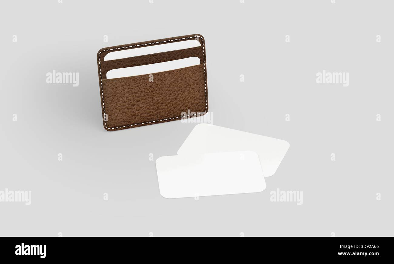 Brown leather card holder isolated mockup 3D rendering Stock Photo