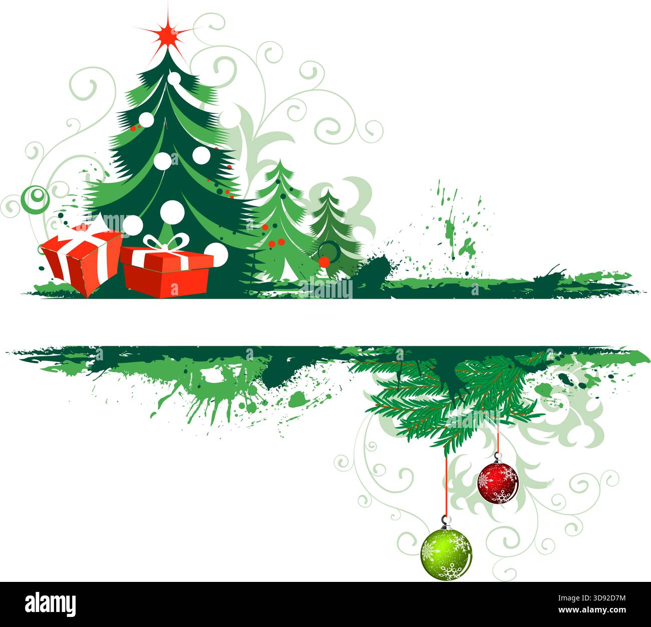 Grunge christmas frame with tree, element for design, vector illustration Stock Vector