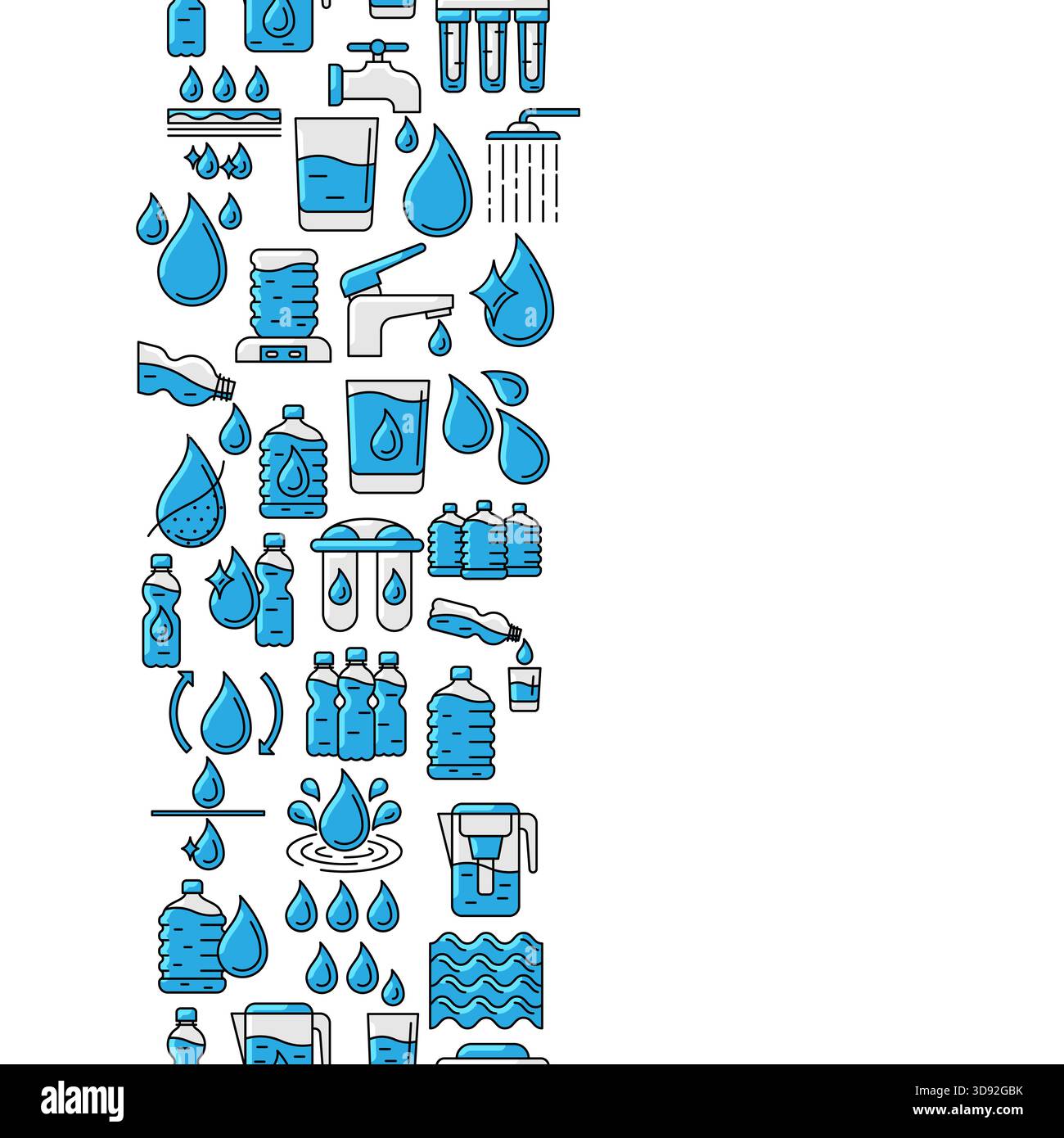 Water linear icons pattern. Aqua or liquid thin line illustration. Stock Vector