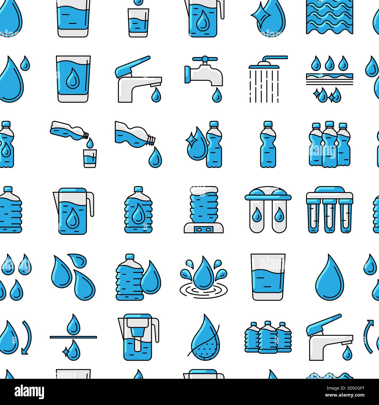 Water linear icons pattern. Aqua or liquid thin line illustration. Stock Vector