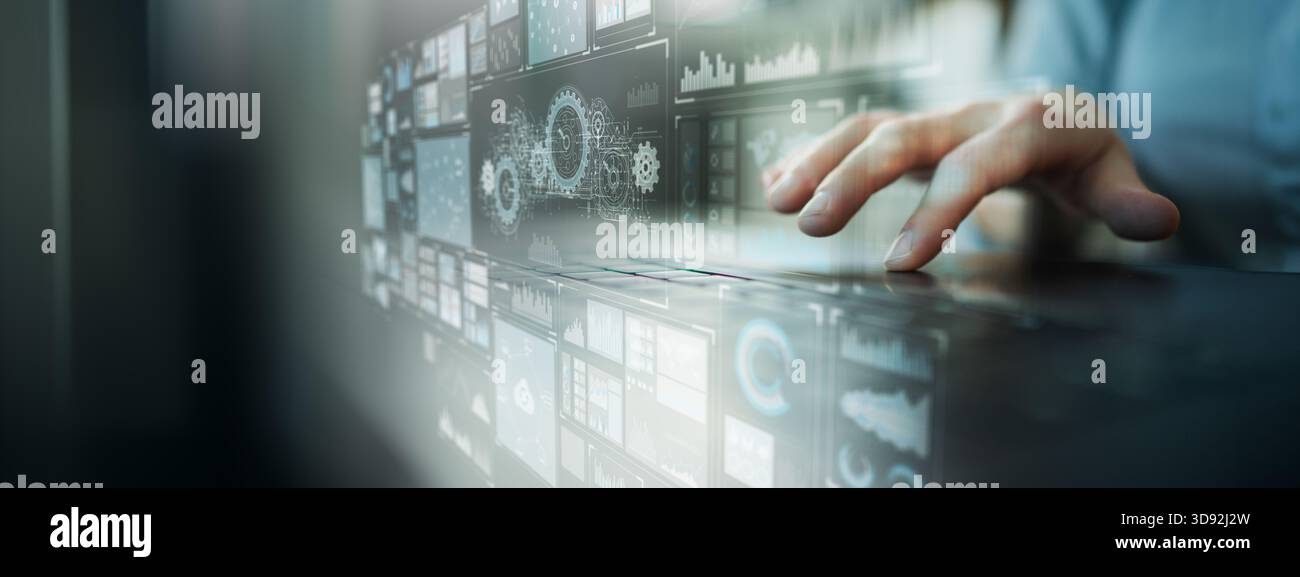 AI Automation and Predictive Analytics Interface for Digital Workflow Management. Stock Photo