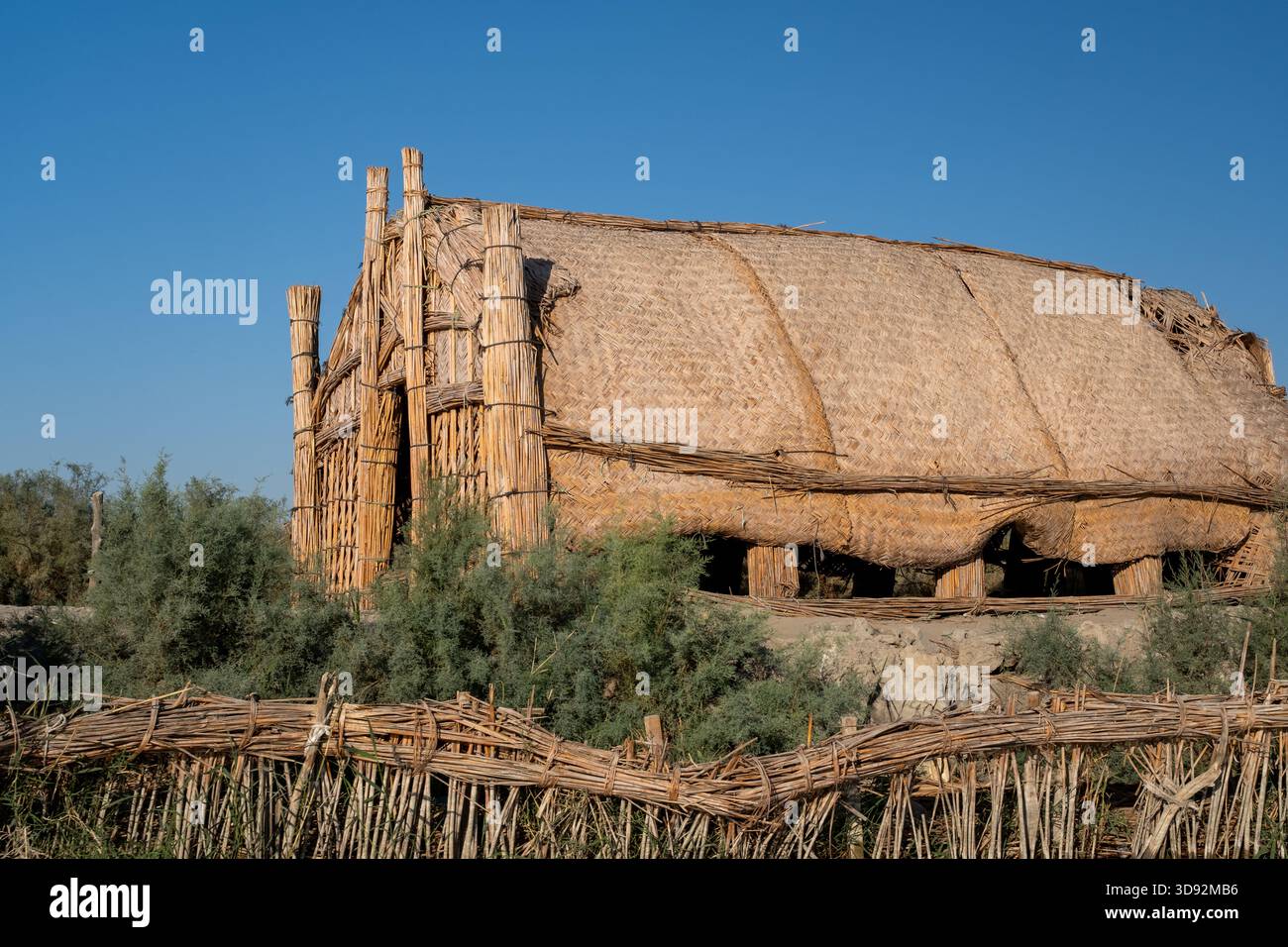 Grand Reed Mudhif and Woven Reed Water Barrier on a Raised Bank in the ...