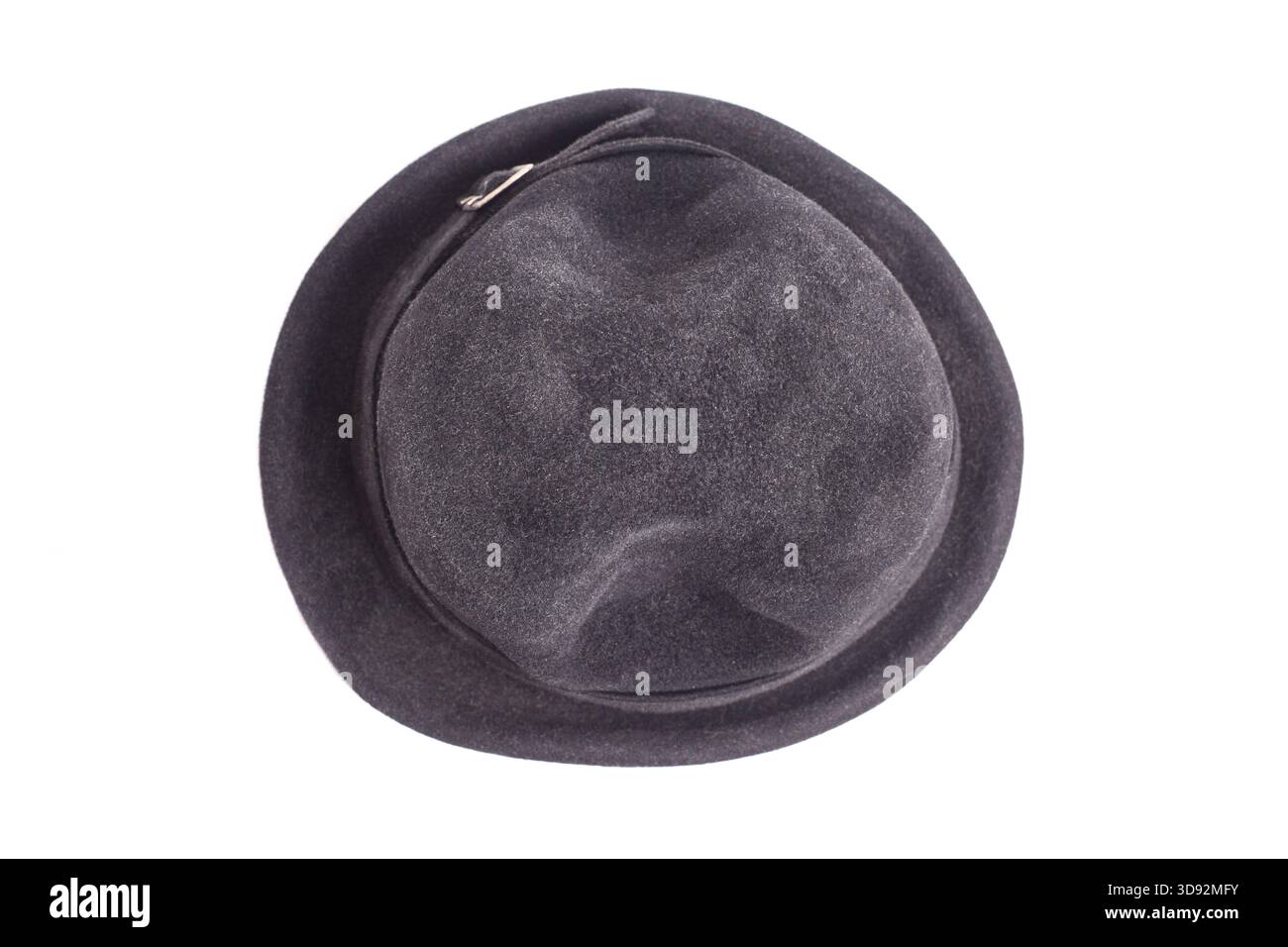 Black rabbit fur hat isolated on white. Stock Photo