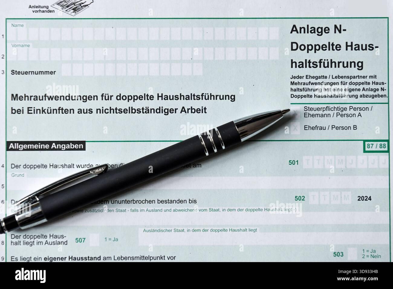Steuerformular Doppelte Haushaltsführung *** Double housekeeping tax ...