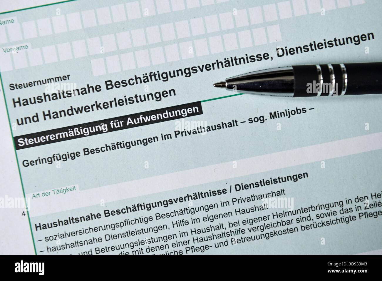 Steuerformular Anlage haushaltnahe Aufwendungen *** Tax form attachment ...