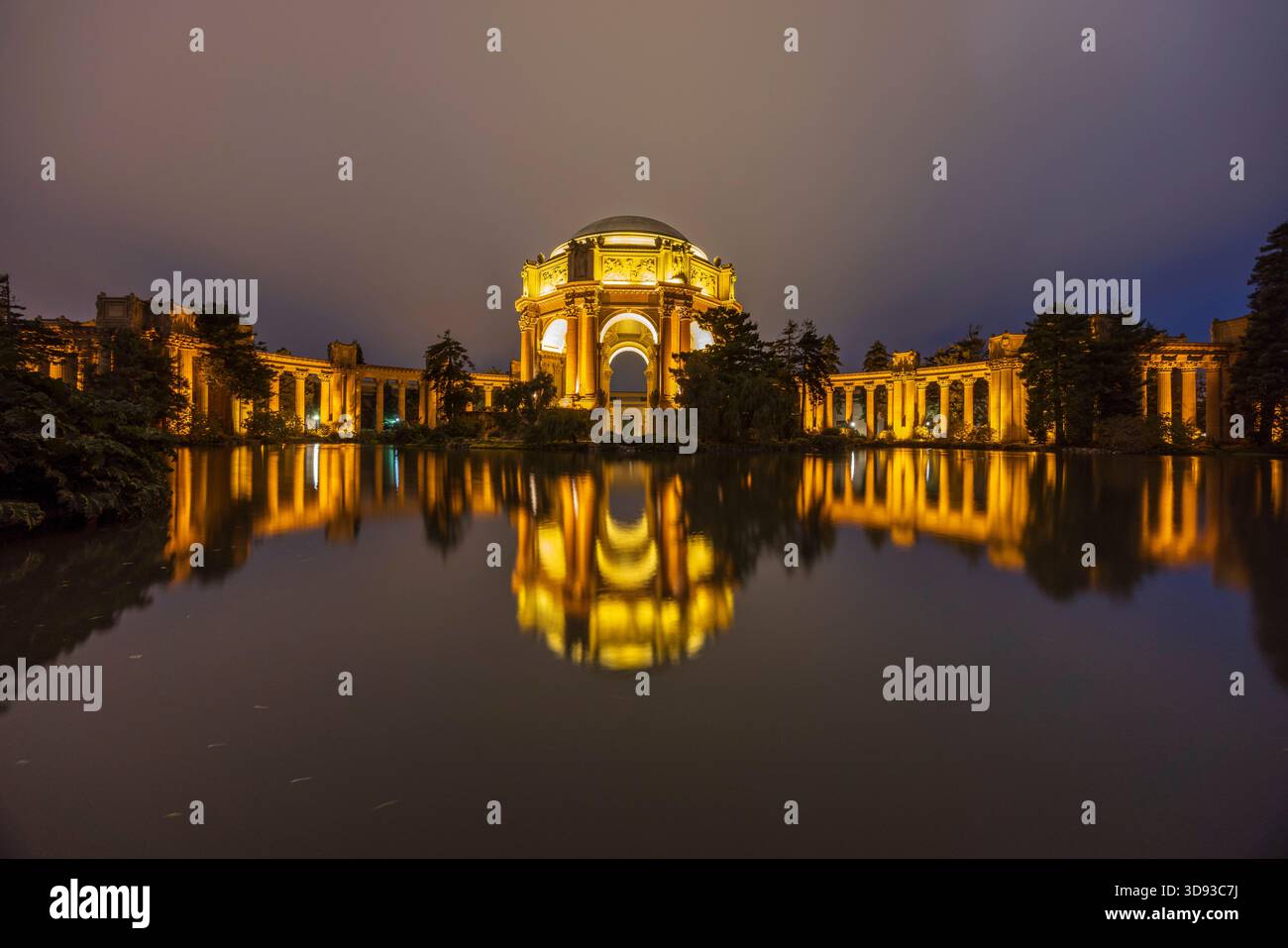 The Palace of Fine Arts illuminated at night, San Francisco, California, USA.  Summer (August) 2025. Stock Photo
