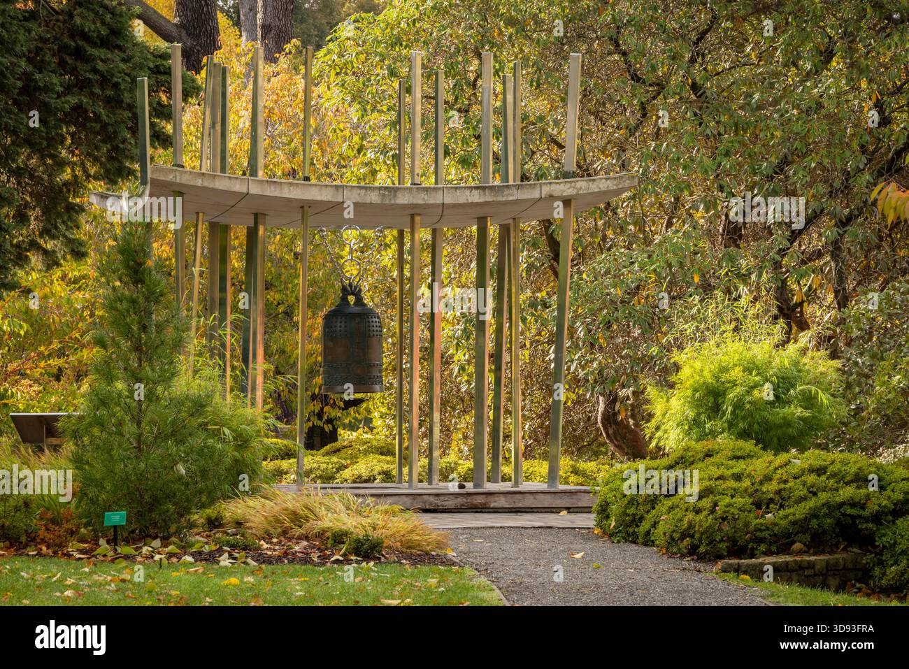 The World Peace Bell in Christchurch Botanical Gardens, Christchurch, South Island, New Zealand.  Autumn (May) 2025. Stock Photo