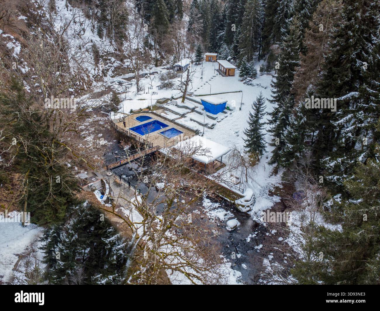Aerial View On Pools With Blue Hot HYDROGEN SULFUR BORJOMI Mineral aerial-view-on-pools-with-blue-hot-hydrogen-sulfur-borjomi-mineral