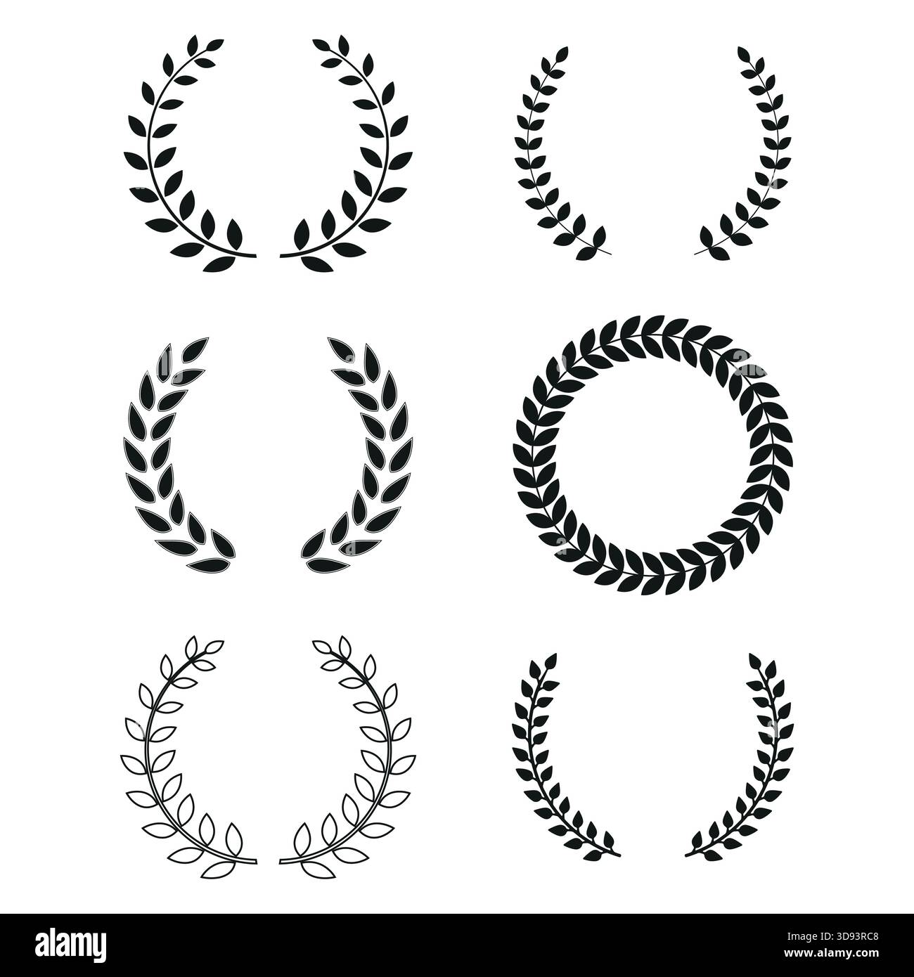 Illustration of a set of black round laurel wreaths on a white ...