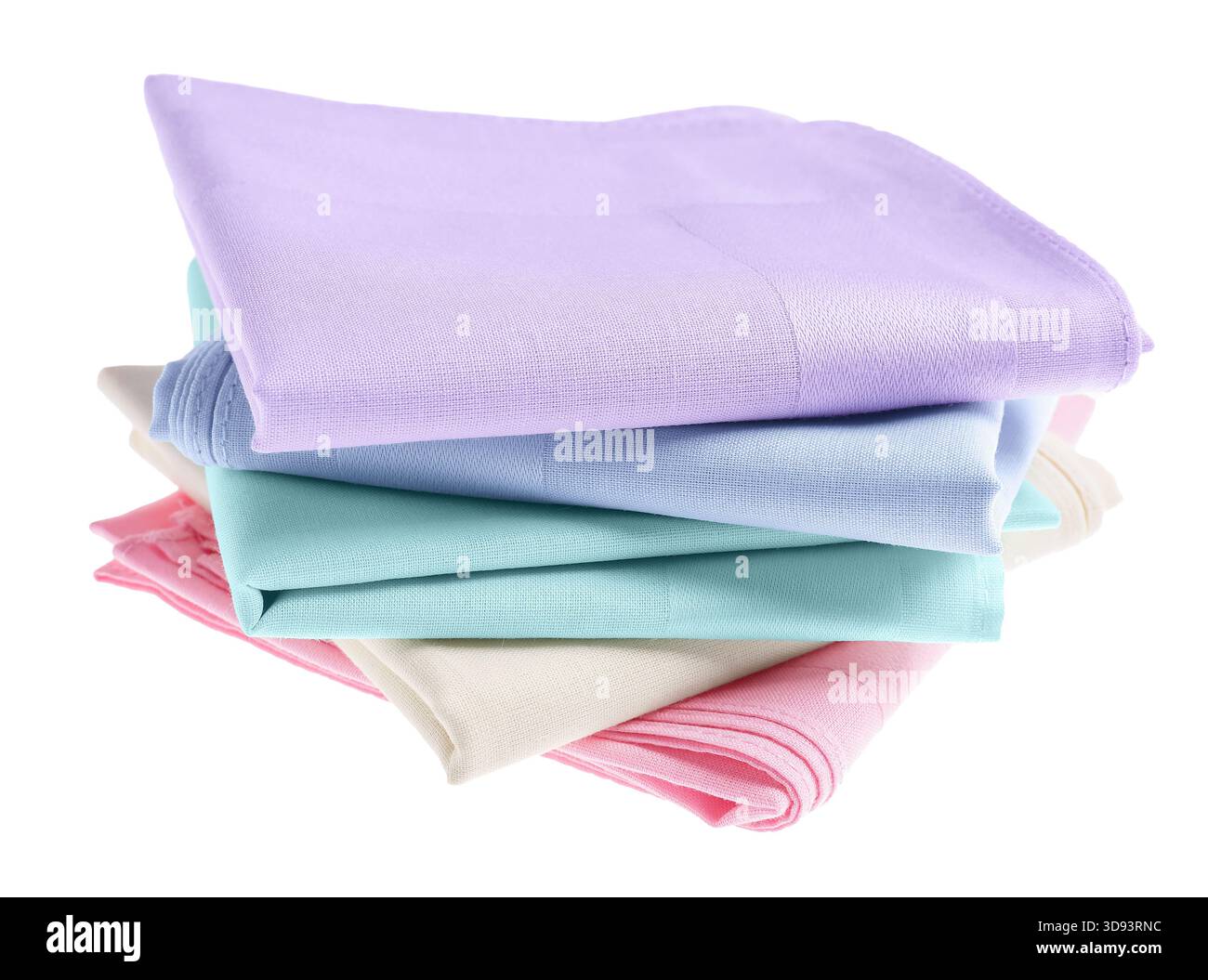 Stack of different stylish handkerchiefs isolated on white Stock Photo