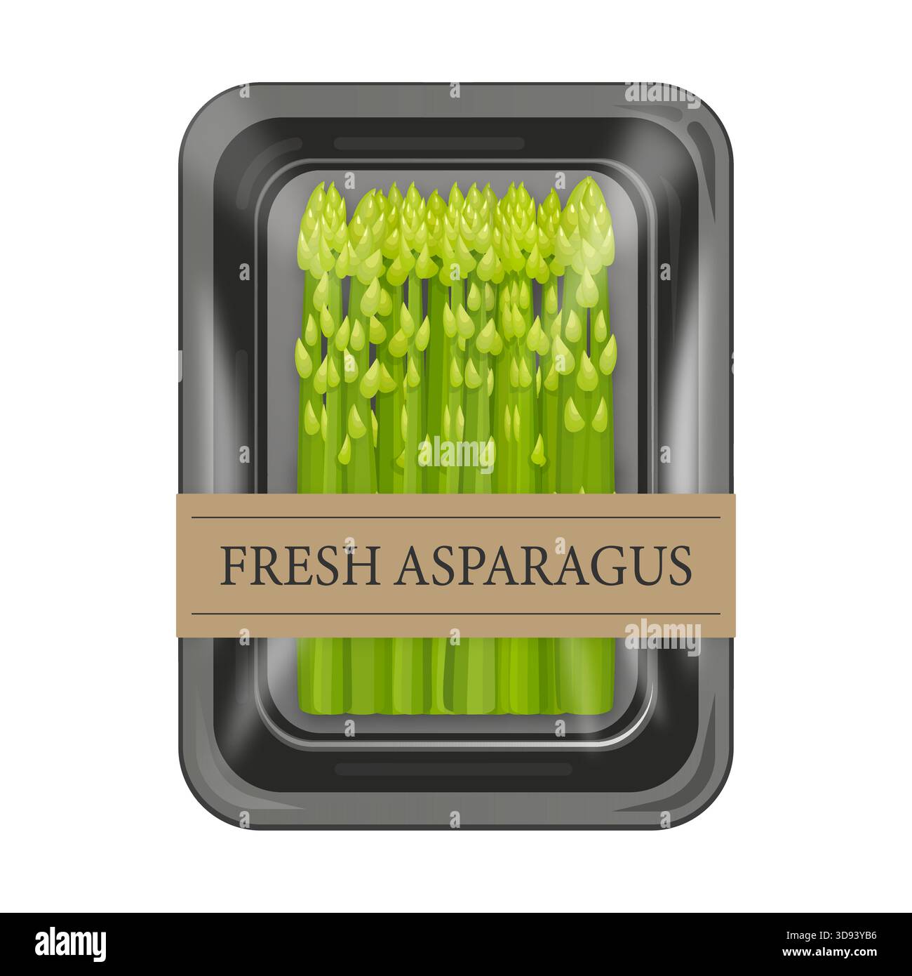 Fresh asparagus spears in plastic tray packaging Stock Vector